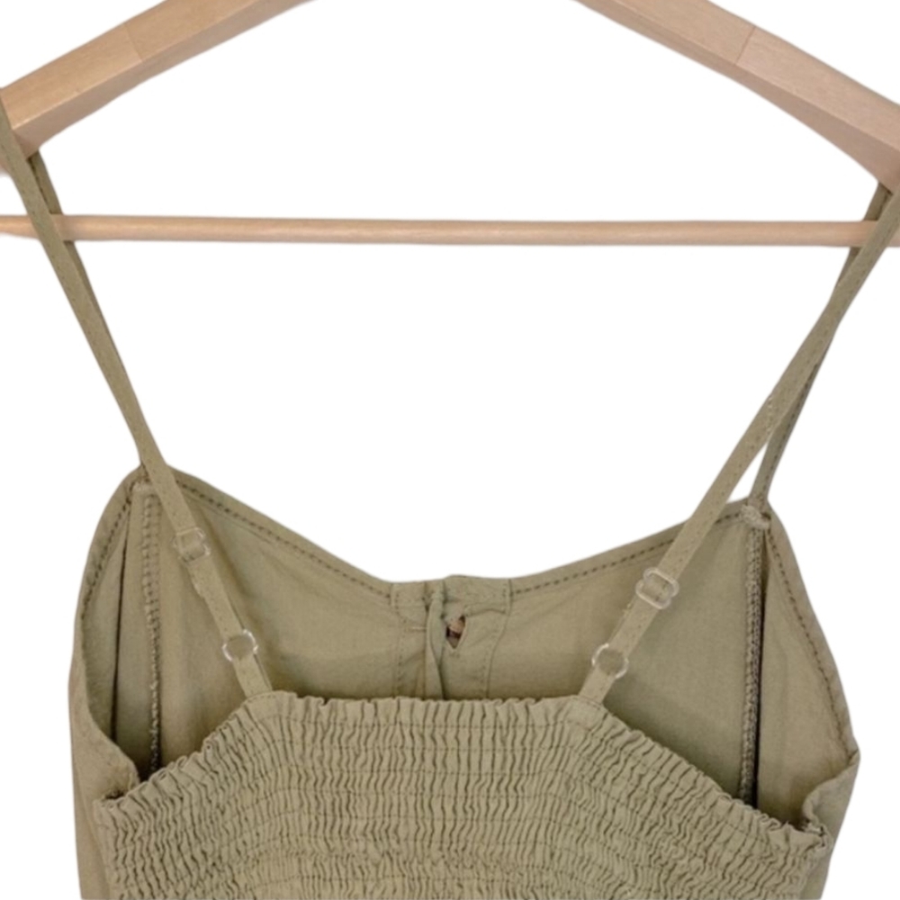 Sage Green Spaghetti Strap A-Line Dress w|brown button accents - Picture 7 of 10